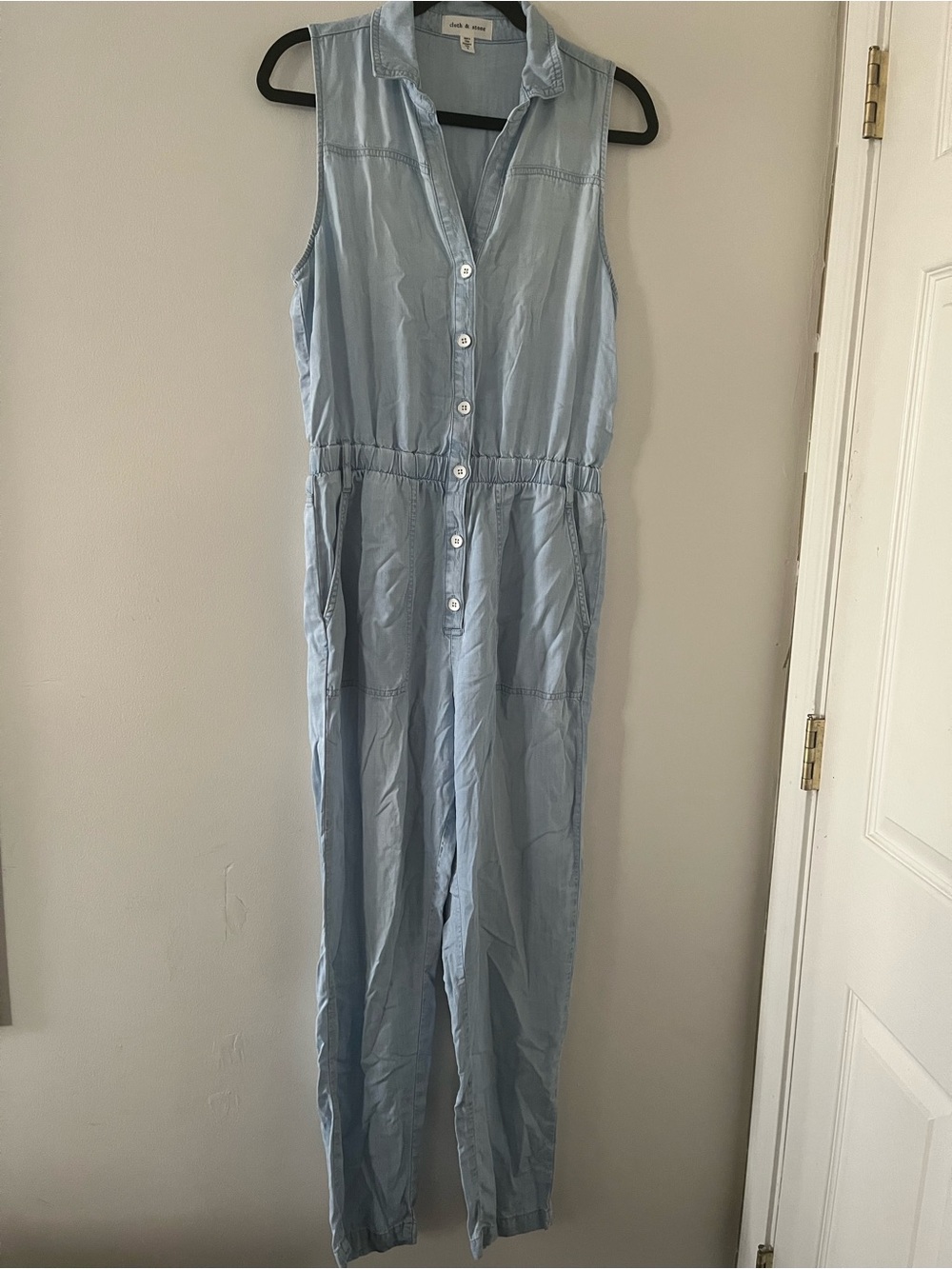 Cloth & Stone Blue Chambray Jumpsuit Small Minimalist Coastal Capsule Utility